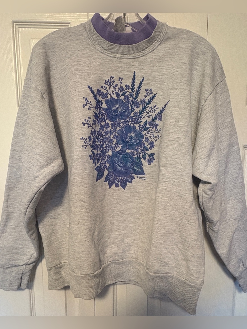 Vintage 90s Morning Sun Shimmer Floral Crewneck Double Collar Sweatshirt Large L